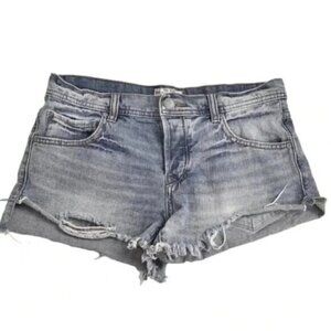 Free People  Jean Shorts Button Fly Distressed Blue Cutoffs Size 27